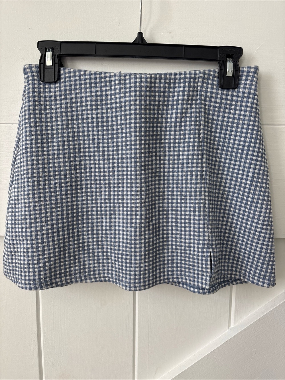 American Eagle Blue White Gingham Print Mini Skirt Size Small Slit Cottagecore
